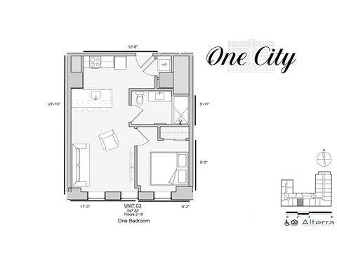 Floor plan for 1 bed, 1 bath, 547 sqft
